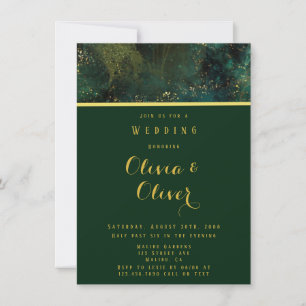 Invitation Élégant Emerald Green & Gold Parties scintillant A