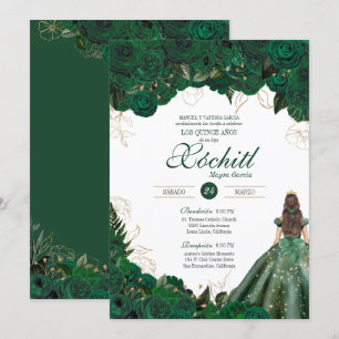 Invitation Élégant Emerald Green Roses Quince Anos Anniversai