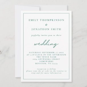 Invitation Élégant Emerald Green Script QR Code Mariage