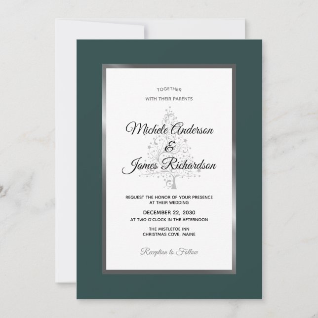 Invitation Elégant Emerald Silver Holiday Mariage d'hiver (Devant)