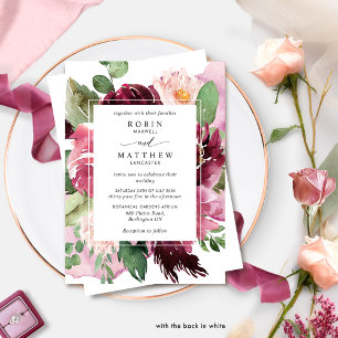 Invitation Élégant en mariage floral rose et baie de Bourgogn