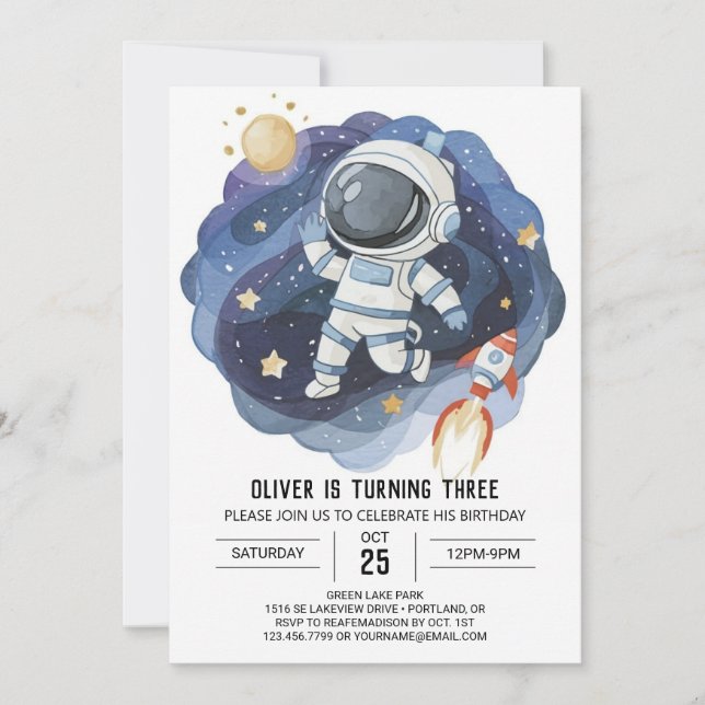 Invitation Elégant enfant hors-espace Astronaut garçon Annive (Devant)