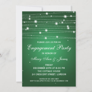 Invitation Élégant engagement Party Sparkling Lines Emerald