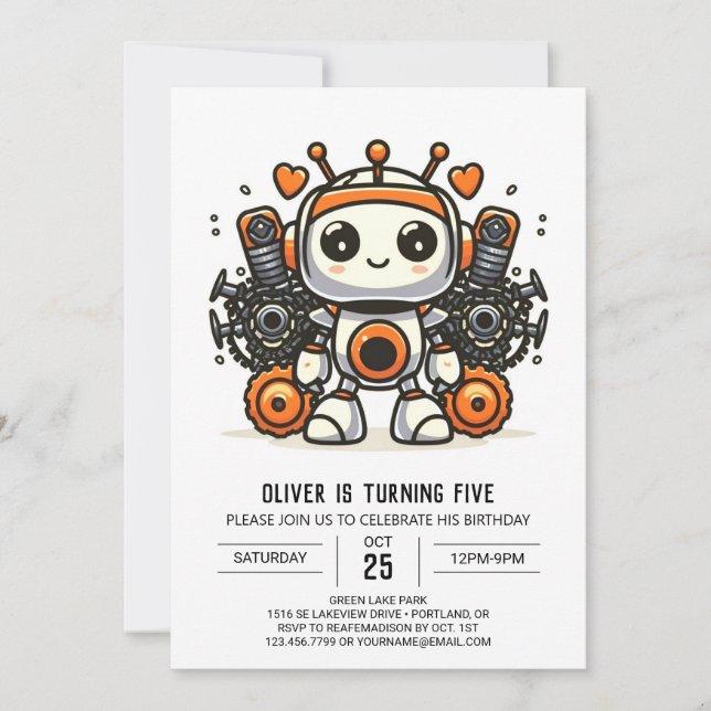 Invitation Élégant engrenages personnalisés Robot Anniversair (Devant)