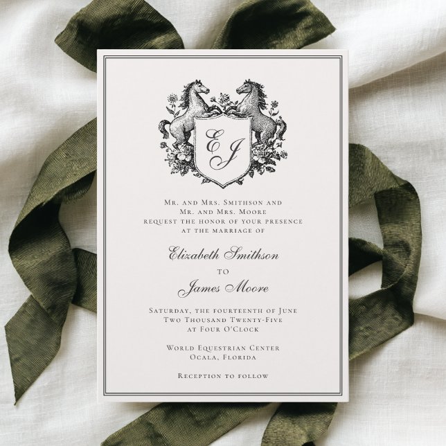 Invitation Elegant Equestrian Horse Monogram Crest Wedding (Créateur téléchargé)