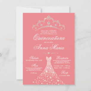 Invitation Elégant espagnol Quinceañera Mis Quince Pink Invit