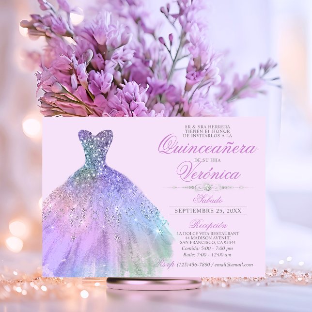 Invitation Elégant espagnol Quinceañera Mis Quince violet (Elegant Spanish Quinceañera Mis Quince Purple Invitation)