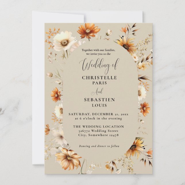Invitation Elégant et chic Boho Fleur sauvage Mariage d'autom (Devant)