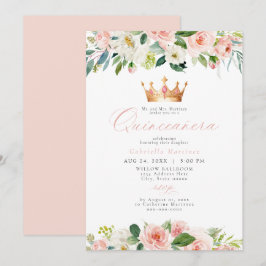 Invitation Élégant et doux Blush rose Floral Quinceañera