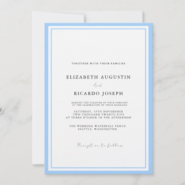 Invitation Élégant et élégant Mariage bleu Script (Devant)