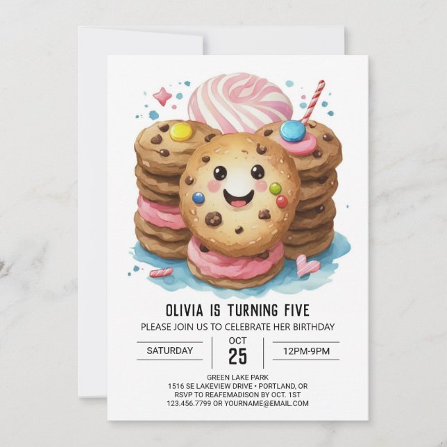 Invitation Élégant et imprimable Cookies pour filles Annivers (Devant)