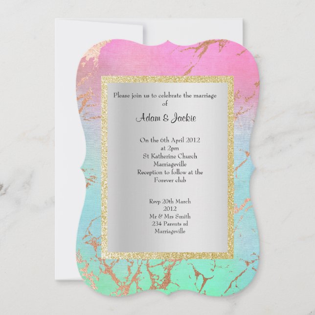 INVITATION ÉLÉGANT ET MODERNE MARIAGE MARBRE OR PASTEL (Devant)