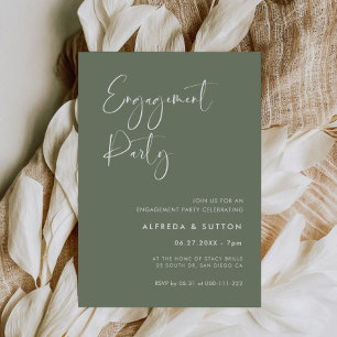 Invitation Elégant et moderne Sauge foncé vert parti Engageme