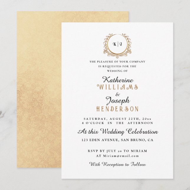 Invitation Élégant et simple Mariage Monogramme Mariage (Devant / Derrière)