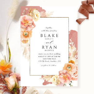 Invitation Elégant et simple rouille, Mariage de pêche et de 