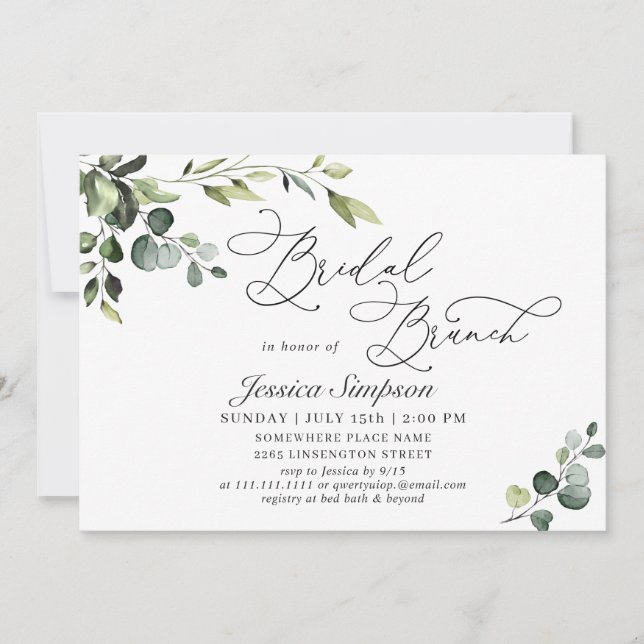 Invitation Elégant Eucalyptus aquarelle Brunch nuptial (Devant)
