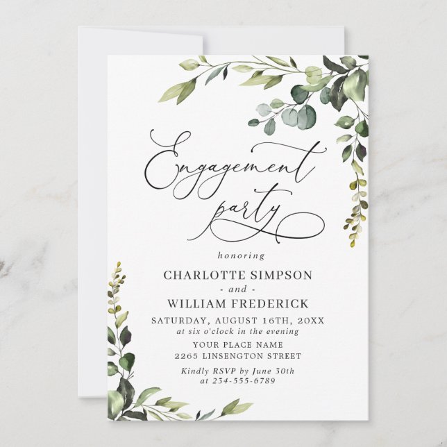 Invitation Elégant Eucalyptus Aquarelle PARTICIPANT (Devant)