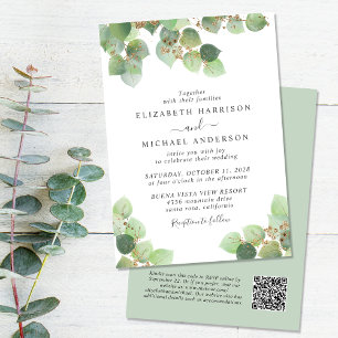 Invitation Elégant Eucalyptus Aquarelle QR Code Mariage