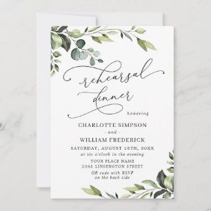 Invitation Elégant Eucalyptus Aquarelle RÉPÉTITION DÎNER