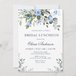 Invitation Élégant Eucalyptus Bleu Roses BRIDAL LUNCHEON