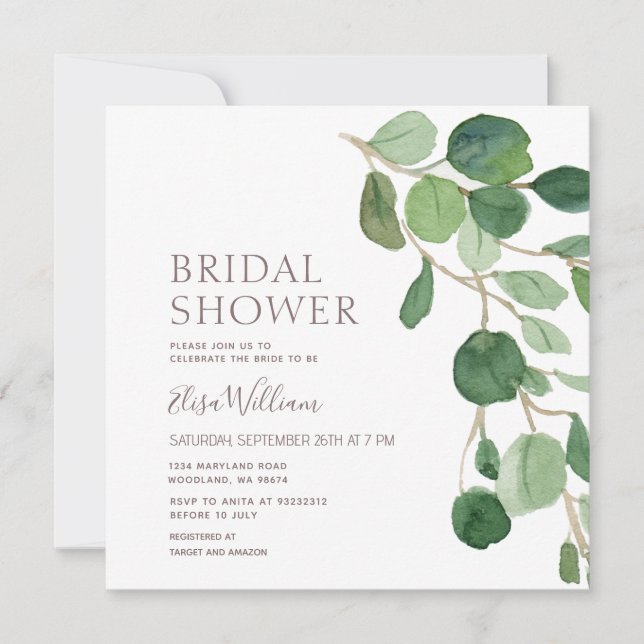 Invitation Elegant Eucalyptus Bridal Shower (Devant)