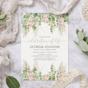 Invitation Elégant Eucalyptus Célébration de la vie   Mémoria