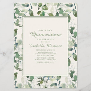 Invitation Elégant Eucalyptus Feuille Quinceanera