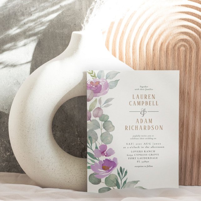 Invitation Elégant Eucalyptus floral Vert et Mariage rose (Créateur téléchargé)