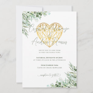 Invitation Elégant Eucalyptus Foliage Heart Mariage officiel