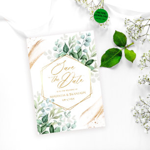 Invitation Elégant Eucalyptus Gold Wedding Enregistrer la dat