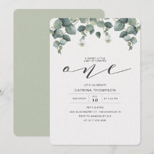 Invitation Elégant Eucalyptus Green 1er anniversaire