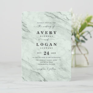 Invitation Elégant Eucalyptus Green Mariage en marbre métalli
