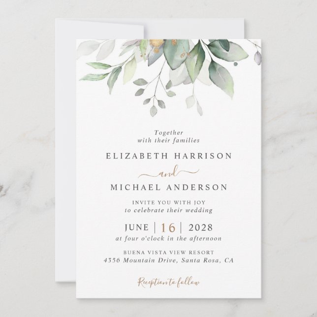 Invitation Elégant Eucalyptus Greenery QR Code Mariage (Devant)