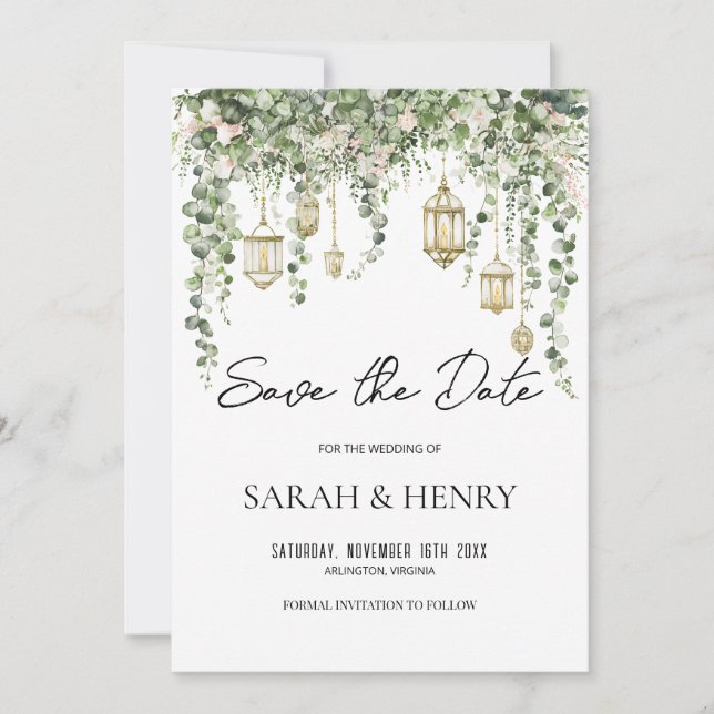 Invitation Elegant Eucalyptus Lantern Save the Date   (Devant)