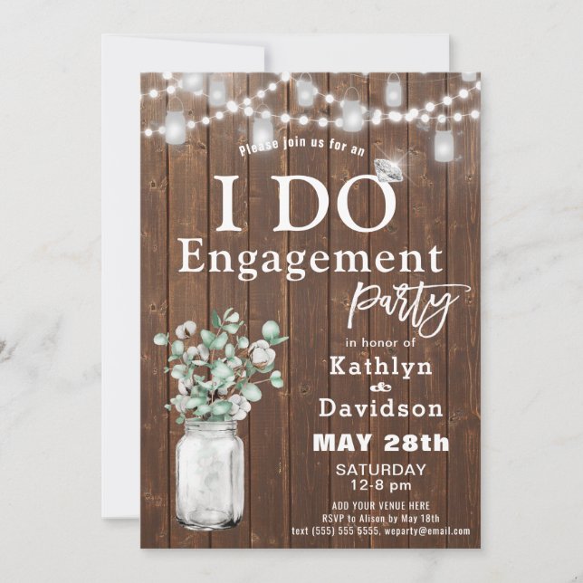 Invitation Elégant Eucalyptus Mason Jar I DO Engagement Party (Devant)
