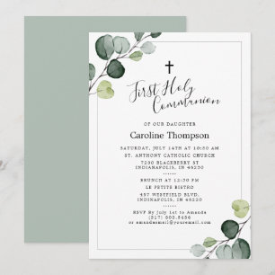 Invitation Élégant Eucalyptus Première Communion Sainte