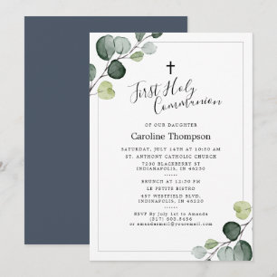 Invitation Élégant Eucalyptus Première Communion Sainte