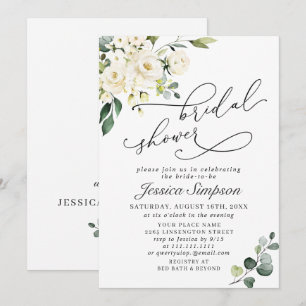 Invitation Élégant Eucalyptus Roses Blanches Baby Shower Nupt