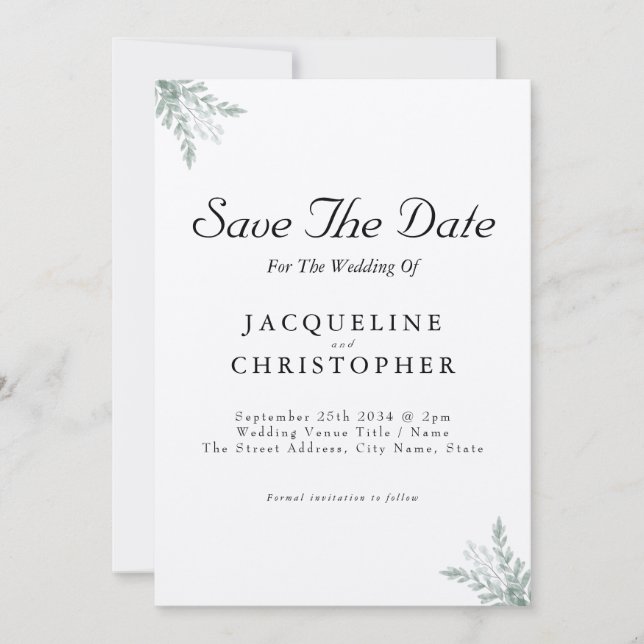 Invitation Elégant Eucalyptus Rustique Enregistrer Le Mariage (Devant)