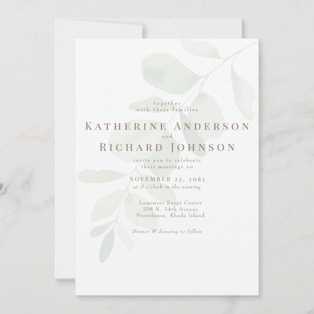 Invitation Elégant Eucalyptus Stem Aucun Mariage Parents (Devant)