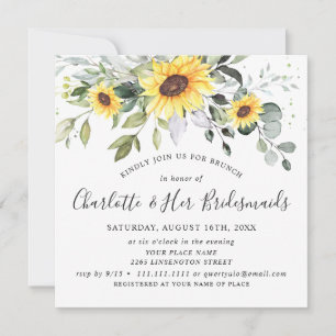 Invitation Élégant Eucalyptus Sunflower Foliage Brunch nuptia