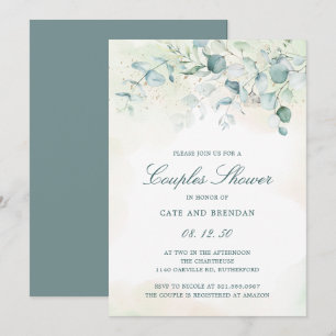 Invitation Elégant Eucalyptus Verdure Couples Douche