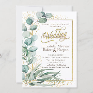 Invitation Elégant Eucalyptus Verdure Gold Frame Mariage