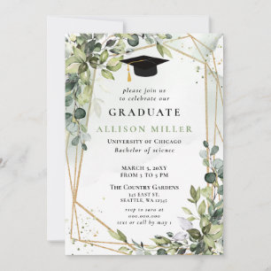 Invitation Elégant Eucalyptus Verdure Gold Graduation