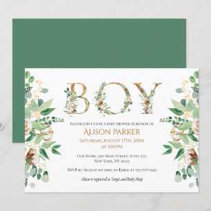 Invitation Elégant Eucalyptus Verdure Or Baby Boy Douche