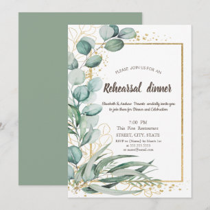 Invitation Elégant Eucalyptus Verdure Répétition Or Dîner