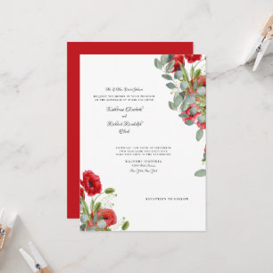 Invitation Élégant Eucalyptus Vibrant Rouge Floral Mariage
