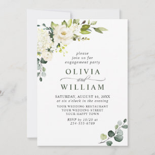 Invitation Elégant Eucalyptus White Roses ENGAGEMENT PARTI