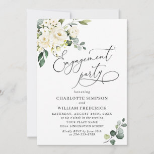 Invitation Elégant Eucalyptus White Roses ENGAGEMENT PARTI