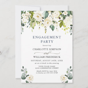 Invitation Elégant Eucalyptus White Roses ENGAGEMENT PARTI